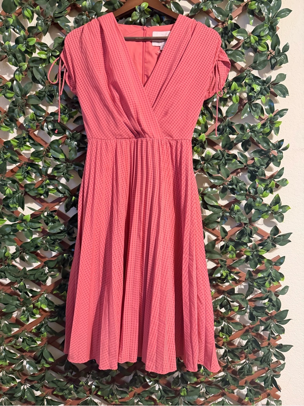 ANTHROPOLOGIE GAL MEETS GLAM Rose Pink “Angelica” Faux Wrap Fit  Flare Dress 2P